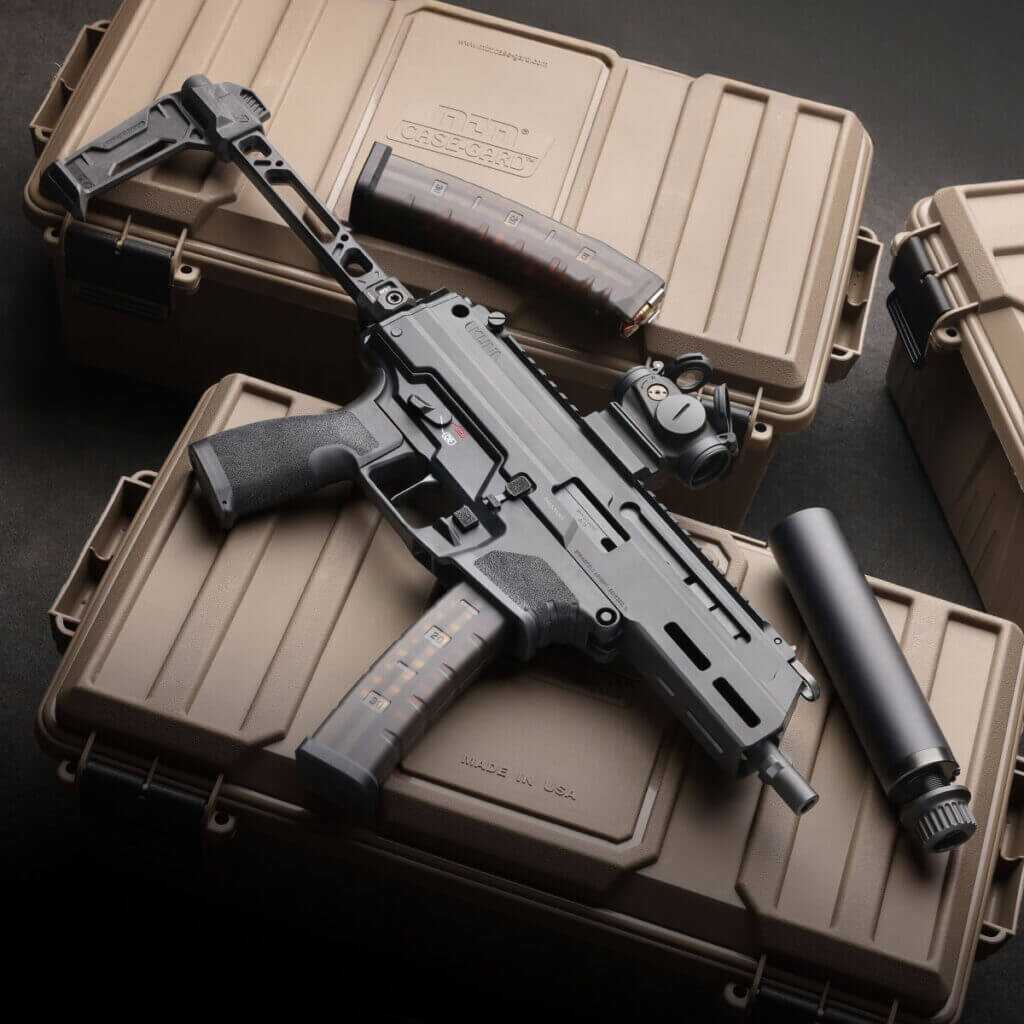 Springfield Armory Kuna Tri-Lug 9mm pistol with folding brace, optic, magazines and suppressor