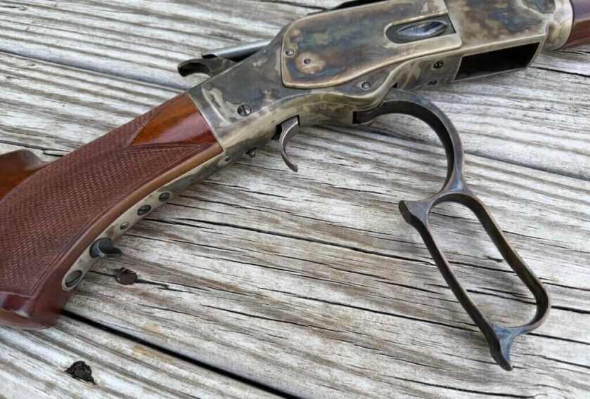 Uberti Winchester Model 1873 with lever open and trigger block safety visible