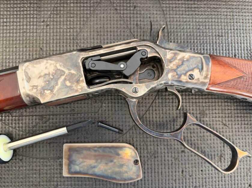 Winchester Model 1873 toggle-link action showing the lever-action mechanism