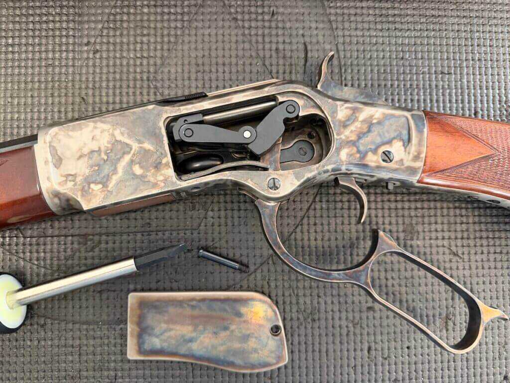 Winchester Model 1873 toggle-link action showing the lever-action mechanism