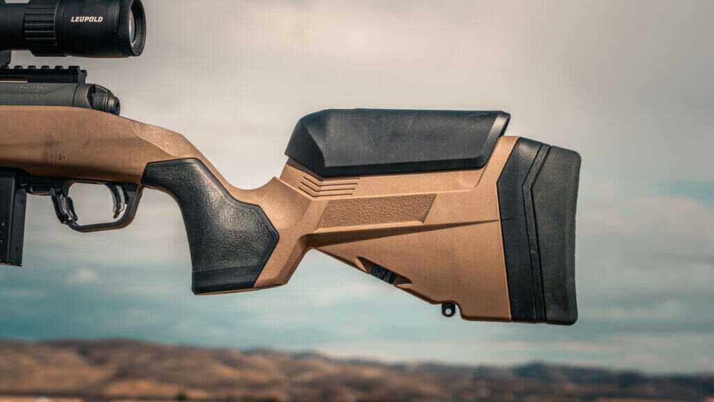 Savage 110 Core Tactical AccuFit V2 stock showing tool-less cheekpiece and length-of-pull adjustment