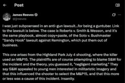 Screenshot of James Reeves’ X post saying he was subpoenaed in the Roberts v. Smith & Wesson lawsuit.