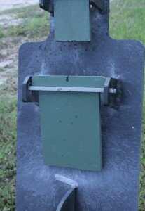The back of the target got sand blasted from the splatter from the swingers. 