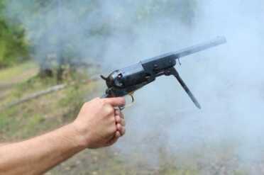 Our test gun needed some tweaking. The loading lever fell when the recoil hit.
