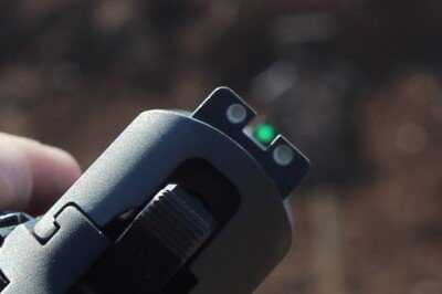 Sight picture through SIG P226 TacOps with green fiber-optic front sight