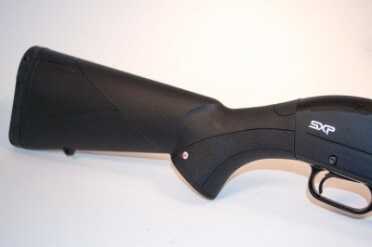 The stock is hard plastic with grip surfaces molded in where needed.