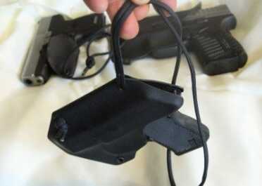 Deep Concealment - Pocket, Neck, Trigger Gaurd Holsters The neck holster comes with a lanyard and hangs like this for the Kel-Tec P3AT.