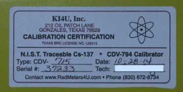 Prepping 101: Catastrophic Radiation Events & How to Survive When you send your meter into KI4U.com to get calibrated, they are marked with a certification sticker.