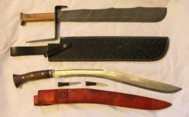 Bowie Knife vs. Kukri Knife - What's Your Fighting Knife? These are the two short swords mentioned in the article. The top one is 3 lbs. and has that giant hand guard, which is itself a hammering weapon. The bottom is my long Kukri, and not my first choice in a hand to hand combat weapon.