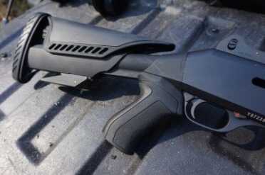 The stock, with the cheek piece down.