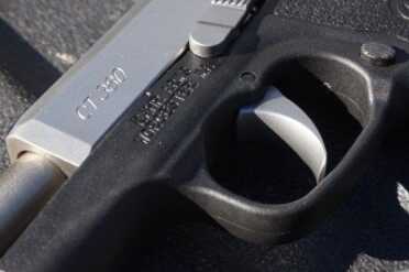 Kahr CT380--The Perfect Pocket Pistol? The trigger is wide and rounded over. It is very comfortable to pull, and easy to find.