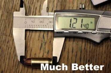 After several attempts, we got the .45 ACP components cooperating nicely. We're .004 of an inch off of our target mark. 