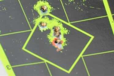 50 State Legal AR-15 - Ares Defense SCR 100 yards. Would have been under an inch if not for the floater up top. Probably user error.
