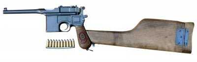 9 Broomhandle Mauser is Full Auto! - No Grownups Allowed! Gletcher is not offering the shoulder stock for the gun, like an original shown here, but there is a slot for one so hopefully they plan to do so.