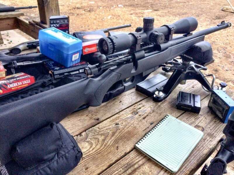Just for kicks during accuracy testing, I mounted the Hawke Optics Sidewinder IR Tactical 10x Scope. It's huge, so I had to remove the rear sight leaf!