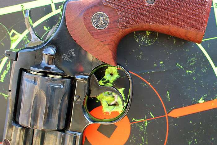 Shoot-out: Colt Python vs. Smith & Wesson 686 Sam can get all six inside the trigger guard.