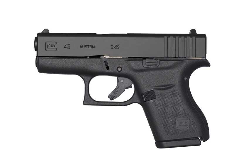 Left-side view of the original Glock G43 slim 9mm concealed carry pistol