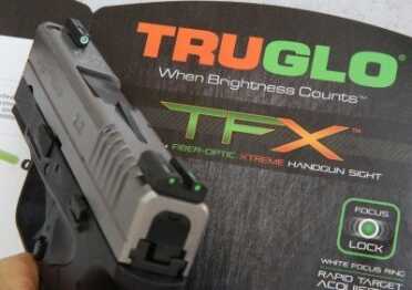 The Truglo TFX is their new tritium night sight. They are glass capsules filled with a glowing radioactive isotope of hydrogen, and they don't need to be charged up by a light source first. They last about 12 years before starting to dim. 