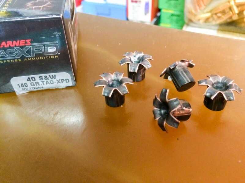 Ammo Test: Barnes TAC-XPD .40 S&W 140 grain Expansion was picture perfect for all projectiles fired.