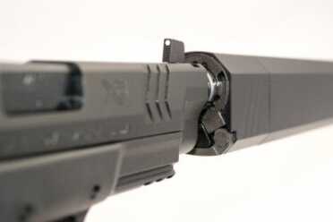 First Look: Springfield Armory XD(M) 9mm and 45 Threaded Barrel Models The front sight is plenty tall to clear this SilencerCo Osprey 45 suppressor.