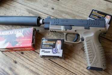 First Look: Springfield Armory XD(M) 9mm and 45 Threaded Barrel Models Both of these 9mm loads are perfect for suppressor use. American Eagle's 147 grain flat point FMJ and Sig Sauer's new 147 grain V-Crown.