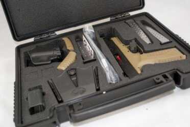First Look: Springfield Armory XD(M) 9mm and 45 Threaded Barrel Models Like most Springfield Armory guns, this one comes in a beautiful hard case, includes three magazines, a holster, magazine carrier and magazine loading tool. It's everything you need except ammo.