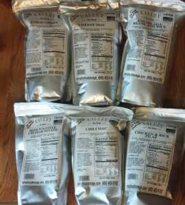 Valley food storage sent us a pack of sample food a few months back.  They seem like a great source for smaller, more transportable packages of recipe foods in freeze dried. 
