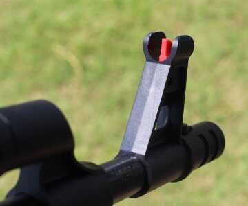 Mossberg's New Rimfire AK--The Blaze 47 As for the front sight, it is very easy to see, thanks to the red blade.