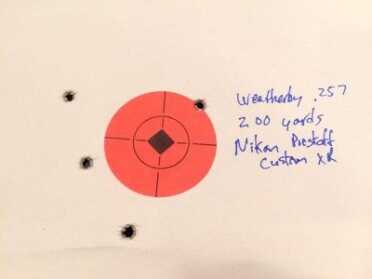 Long Range Made Easy with Nikon's ProStaff 5 Custom XR At 200 yards, the elevation was right on. Two shots above the centerline of the 2-inch target and two below.