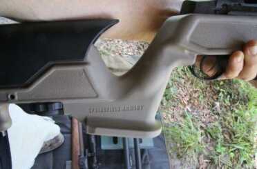 You may recognize the stock from my old Pro-Mag Archangel article. The Archangel is a tough as nails stock with click adjustable comb height and length of pull. The raised cheekpiece is crucial if you want to scope the M1A and shoot it at long range. This is that Archangel stock, but as an OEM printed with Springfield Armory.  