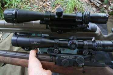 These are the two mounts next to each other.  I first tried this rifle with the Leatherwood 1200, but I did my accuracy tests with the Burris Veracity First Focal Plane scope that I stole off of the wood gun. It is a really sweet scope. 