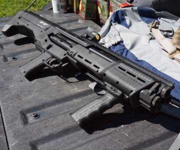 DP-12 Review--A Functional Double Barrel Bullpup Holding onto the forward grip helps keep your hand behind the muzzle.