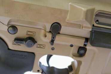 The bolt release and catch levers are ambidextrous, while the magazine release is only on the right side.