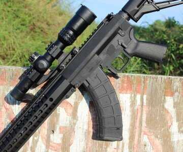 The guns look more complete with the long curve of a 30 round magazine. The Magpul mag it comes with works exceptionally well with the gun.