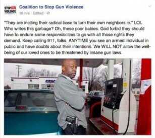 Gun-Control Group Encourages Citizens to Call Police on Open, Concealed Carriers -- Going Too Far? A screenshot of the post from CSGV's Facebook Page.