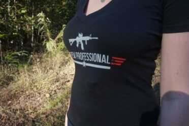 Bra Carry with the Flashbang In a tight t-shirt, there will be some printing.