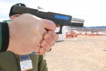 UTM Civilian Target Ammunition, the Indoor Training Alternative -- SHOT Show 2016 Firing the UTM system.