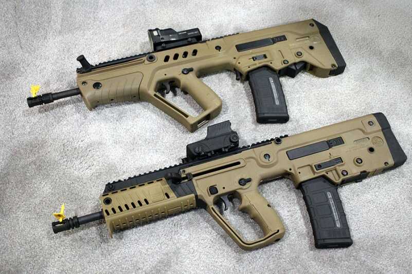 IWI X95 Tavor - Redesigned Controls, More Compact - SHOT Show 2016 The original Tavor and the new X95.