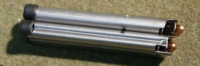 Top 38. Super loaded Magazine Bottom 9mm loaded Magazine