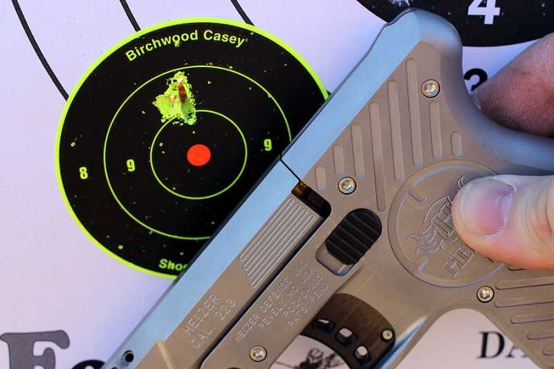 Heizer's Pocket AK and Pocket AR--7.62x39 and .223 Hand Cannon Review One dead-on shot from 15 yards.