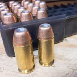 Reloading: Seating and Crimping Bullets These .45 ACP loads have to use a taper crimp because the ledge of the case mouth is what sets the cartridge in position in the chamber.