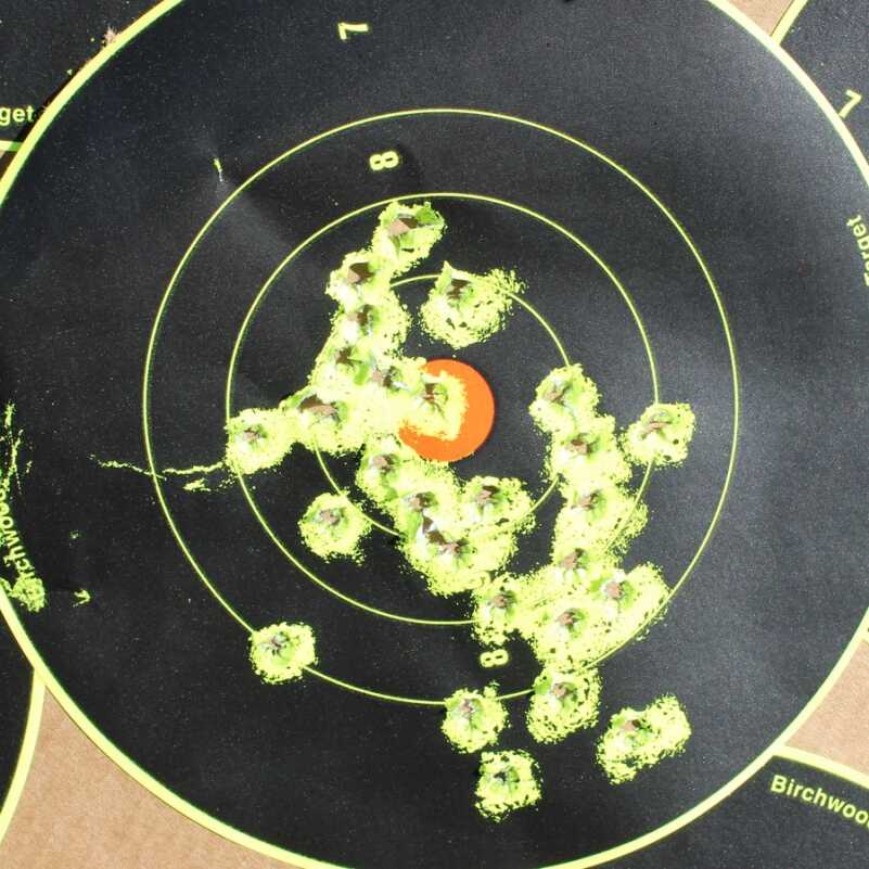 A full mag dump from 25 yards. This was running the gun quickly, from a standing position.
