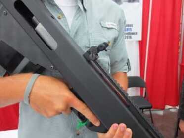 The St. George Arms .50 BMG Bullpup in the Flesh -- NRA 2016 A look at the sights. Not bad. Of course, you're probably going to want to mount a nice optic on this beast.