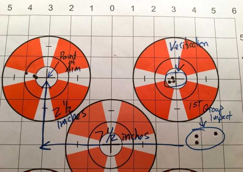 Optics Buying Guide: How To Properly Zero Your Scope After adjustments, the group landed only 1/2-inch left of the point of aim - note upper left target.