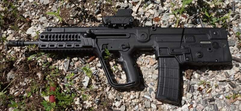 IWI US Tavor X95—The Ultimate 5.56mm Bullpup! Running the gun without rail panels helped with traction on a hot dusty day at the range.