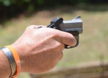 One-handed shooting at five yards resulted in some very good hits.