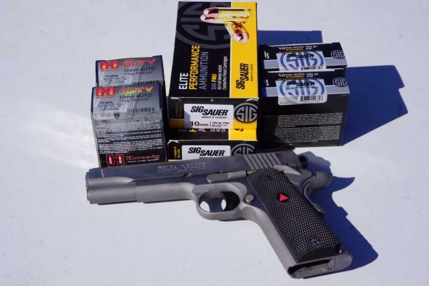 Hornady Critical Duty and SIG Sauer Elite Performance 10mm ammunition used in the Colt Delta Elite review