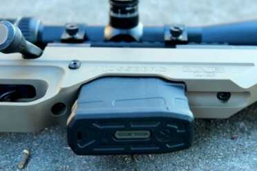 The 7.62 MVP-LC feeds from LR308/SR25-pattern magazines and comes standard with a 10-round Magpul PMAG.