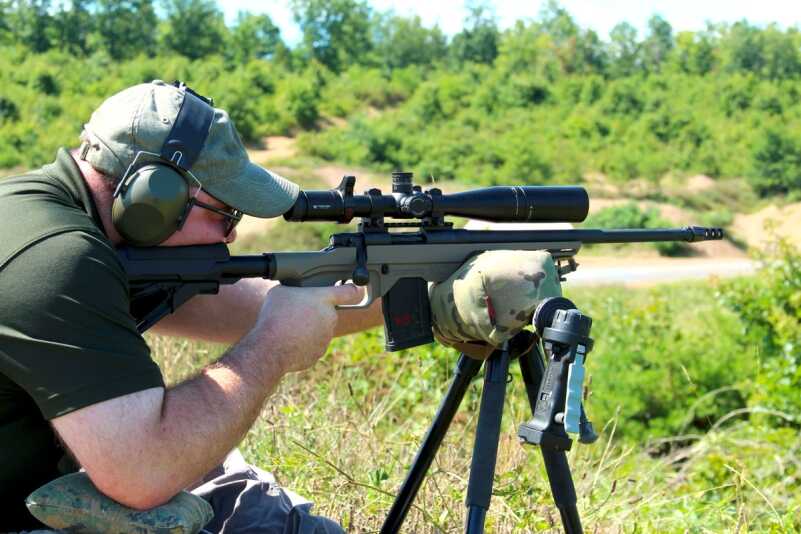 The Mossberg MVP-LC features an aluminum chassis that accepts AR-pattern parts, and the rifle feeds from AR-pattern magazines. The adjustable length-of-pull stock and Magpul MOE grip made shooting from alternate positions easy and comfortable.