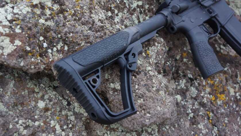 Daniel Defense M4V7 Pro proprietary butt stock and pistol grip with soft-touch overmolding
